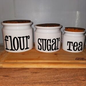 Ceramic vintage kitchen containers flour sugar tea